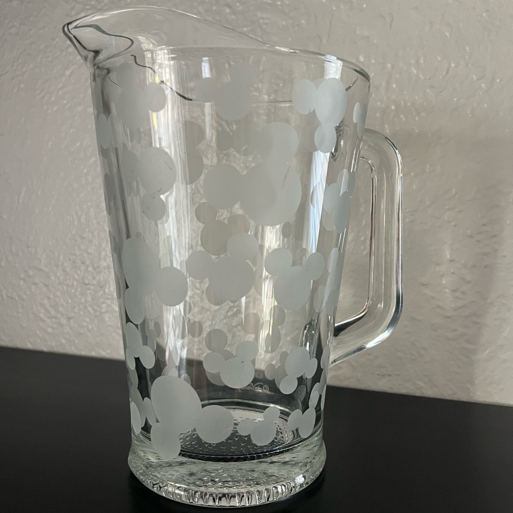 Vintage Disney Mickey Mouse Ears Frosted Glass Pitcher - Made in USA - Picture 2 of 7
